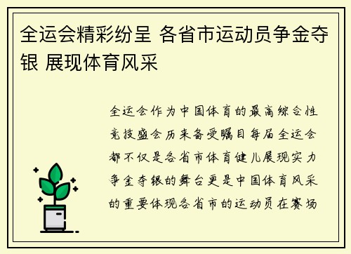 全运会精彩纷呈 各省市运动员争金夺银 展现体育风采